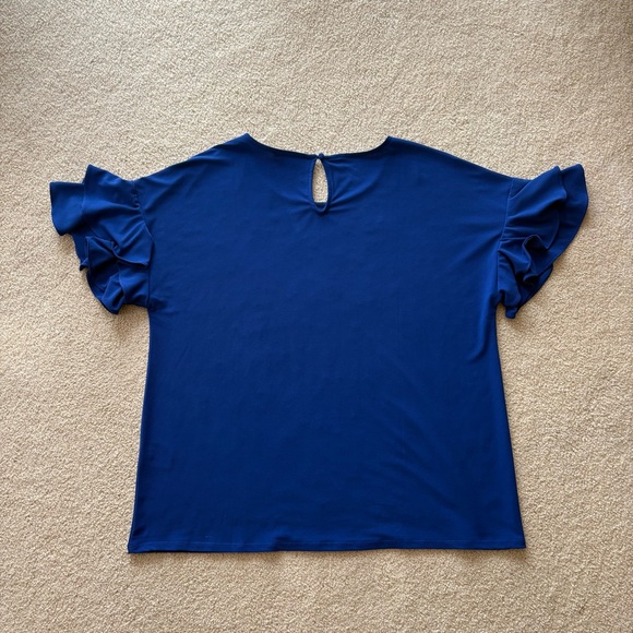 INC Blue Ruffle Sleeve Top - Picture 6 of 8